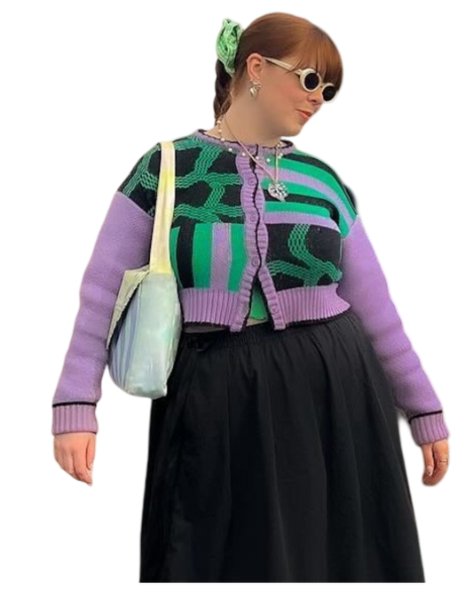 Size 0 (6) | Suku Purple Green and Black Cropped Cardigan