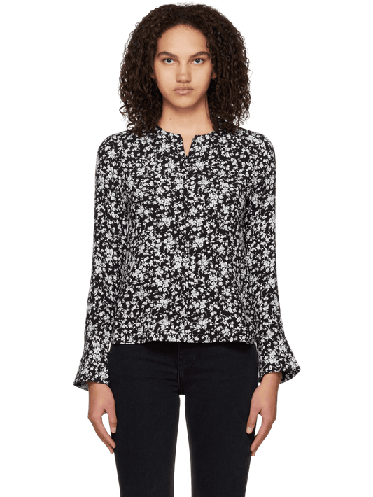 Size 38 (S) | Ganni Black and White Floral Blouse