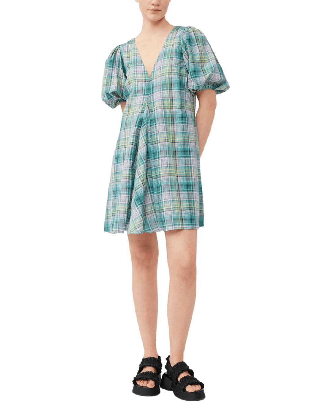 Size 42 (XL) | Ganni Plaid Seersucker Mini Dress