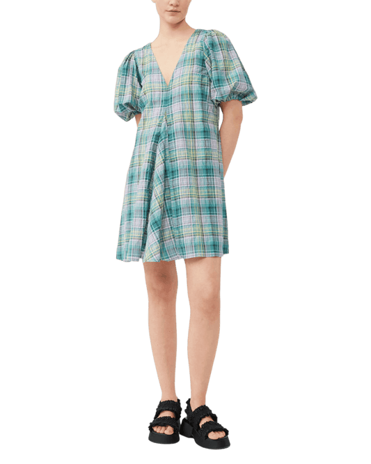 Size 42 (XL) | Ganni Plaid Seersucker Mini Dress