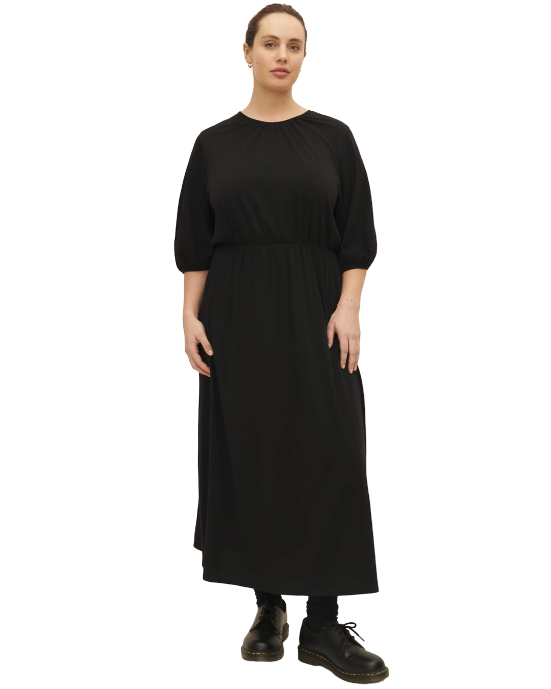 Size M | Kowtow Black Organic Cotton Gather Drape Maxi Dress