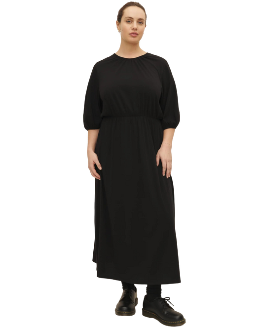 Size M | Kowtow Black Organic Cotton Gather Drape Maxi Dress