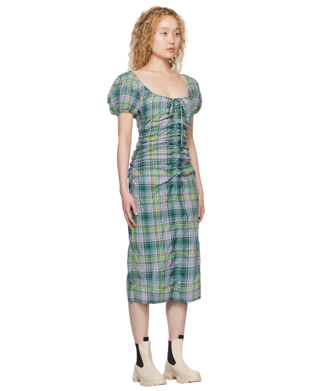 Size 34 (XS) | Ganni Ruched Plaid Dress