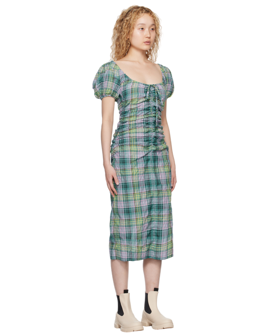 Size 34 (XS) | Ganni Ruched Plaid Dress