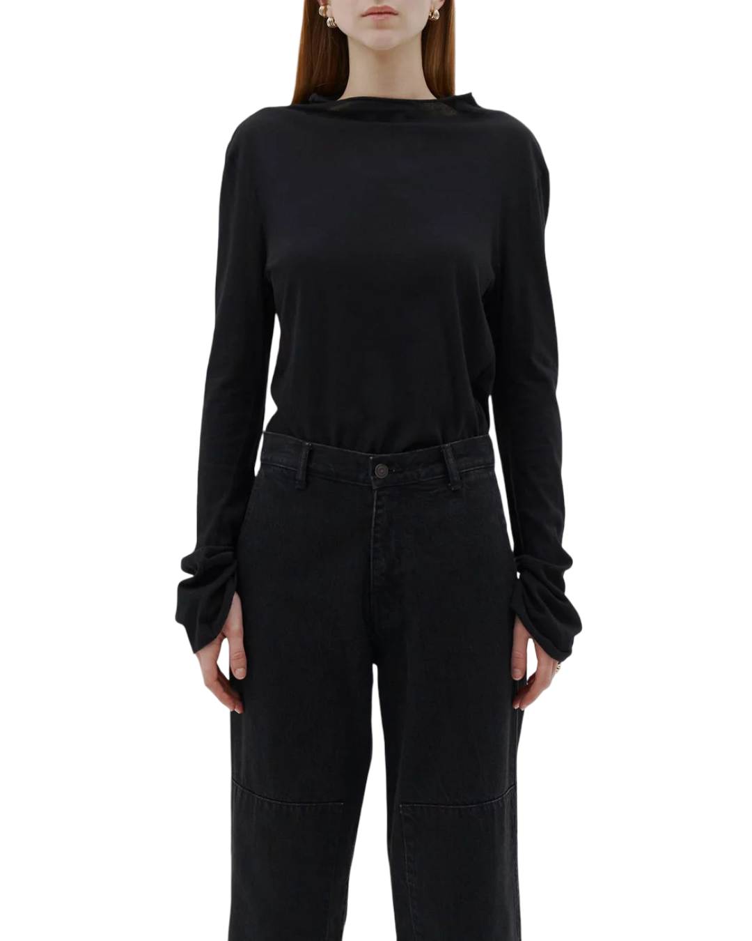 Size L |  Bassike Navy Mock Neck Knit Top
