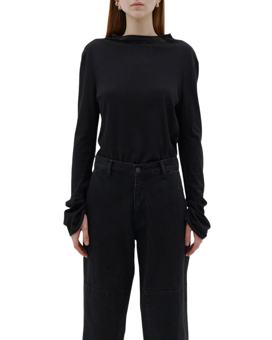 Size L |  Bassike Navy Mock Neck Knit Top