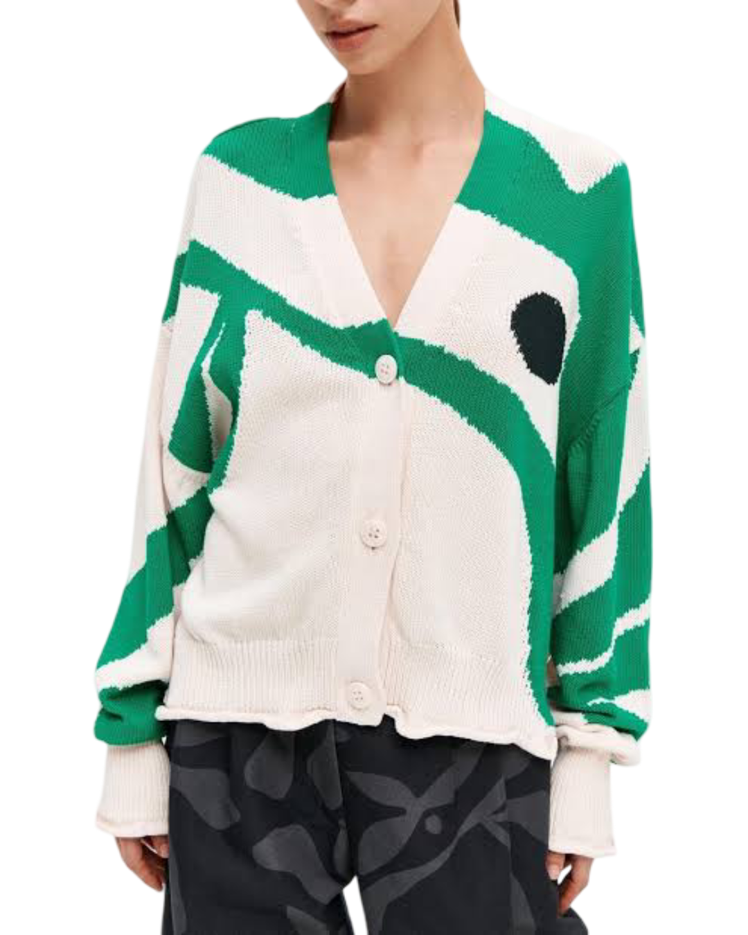 Size M | Marimekko Green and Cream Beyla Viita Knit Cardigan