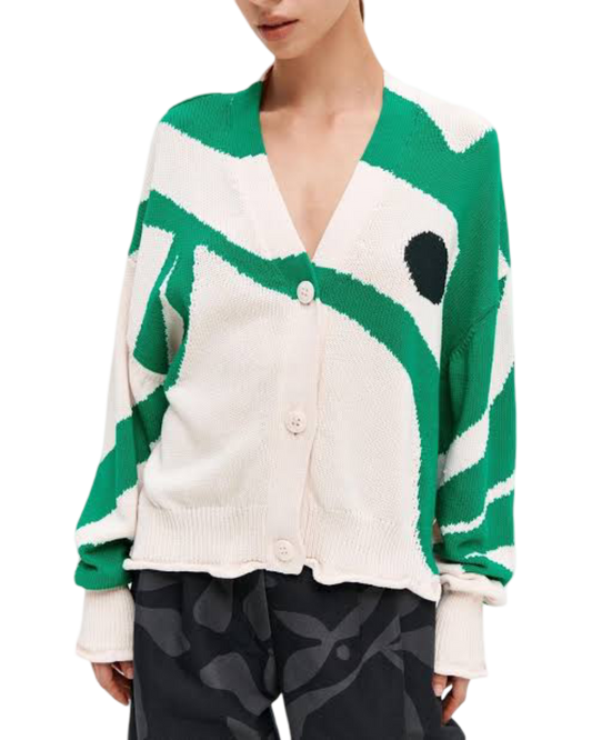 Size M | Marimekko Green and Cream Beyla Viita Knit Cardigan