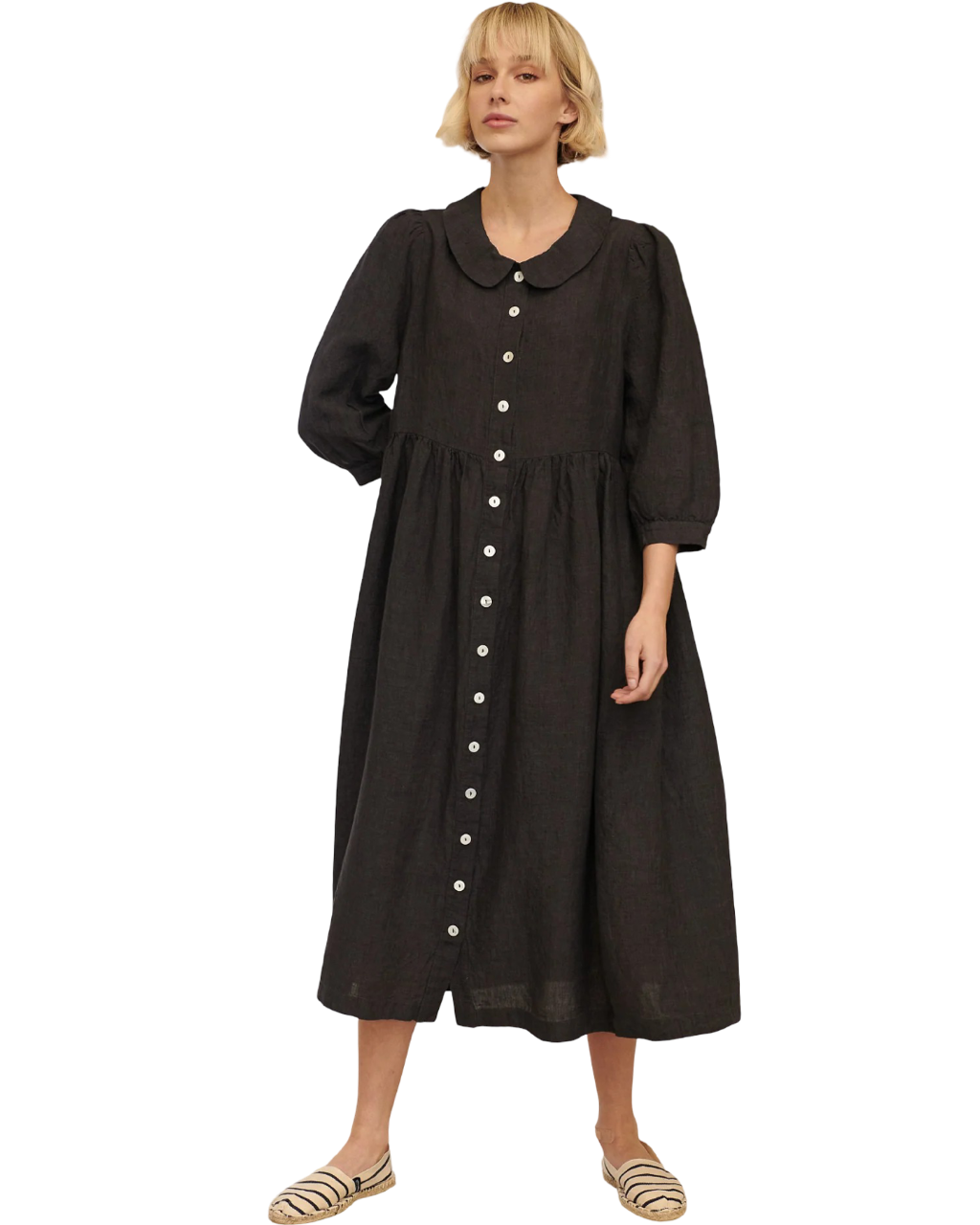 Size XS/S | Manteau Noir Linen Midi Dress