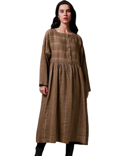 Size XL | Manteau Noir Plaid Linen Dress