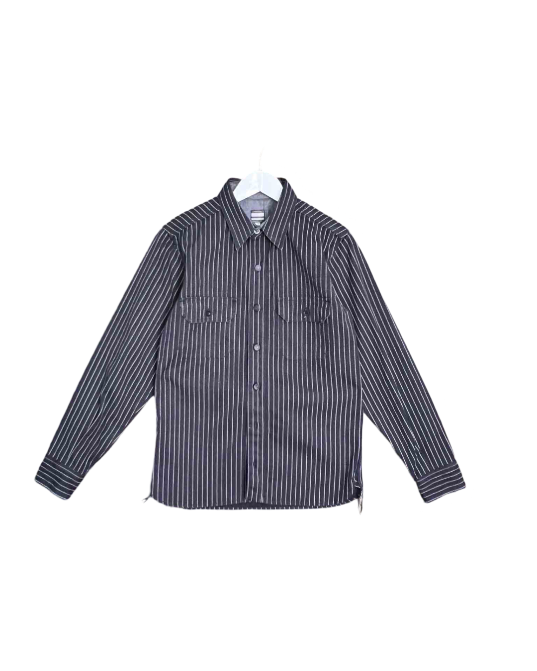 Size S - Momotaro Jeans Black and White Stripe Cotton Drill Shirt