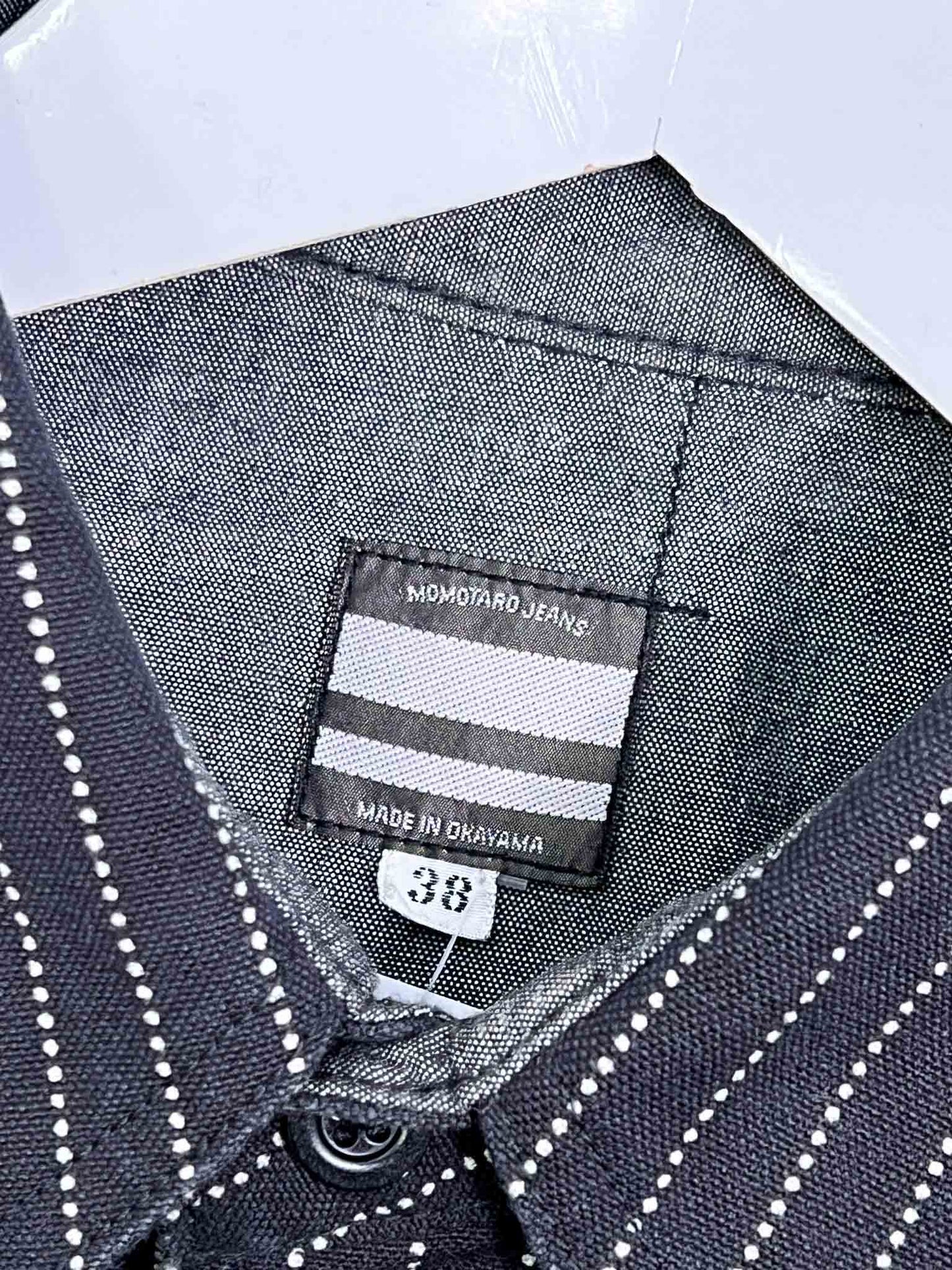 Size S - Momotaro Jeans Black and White Stripe Cotton Drill Shirt