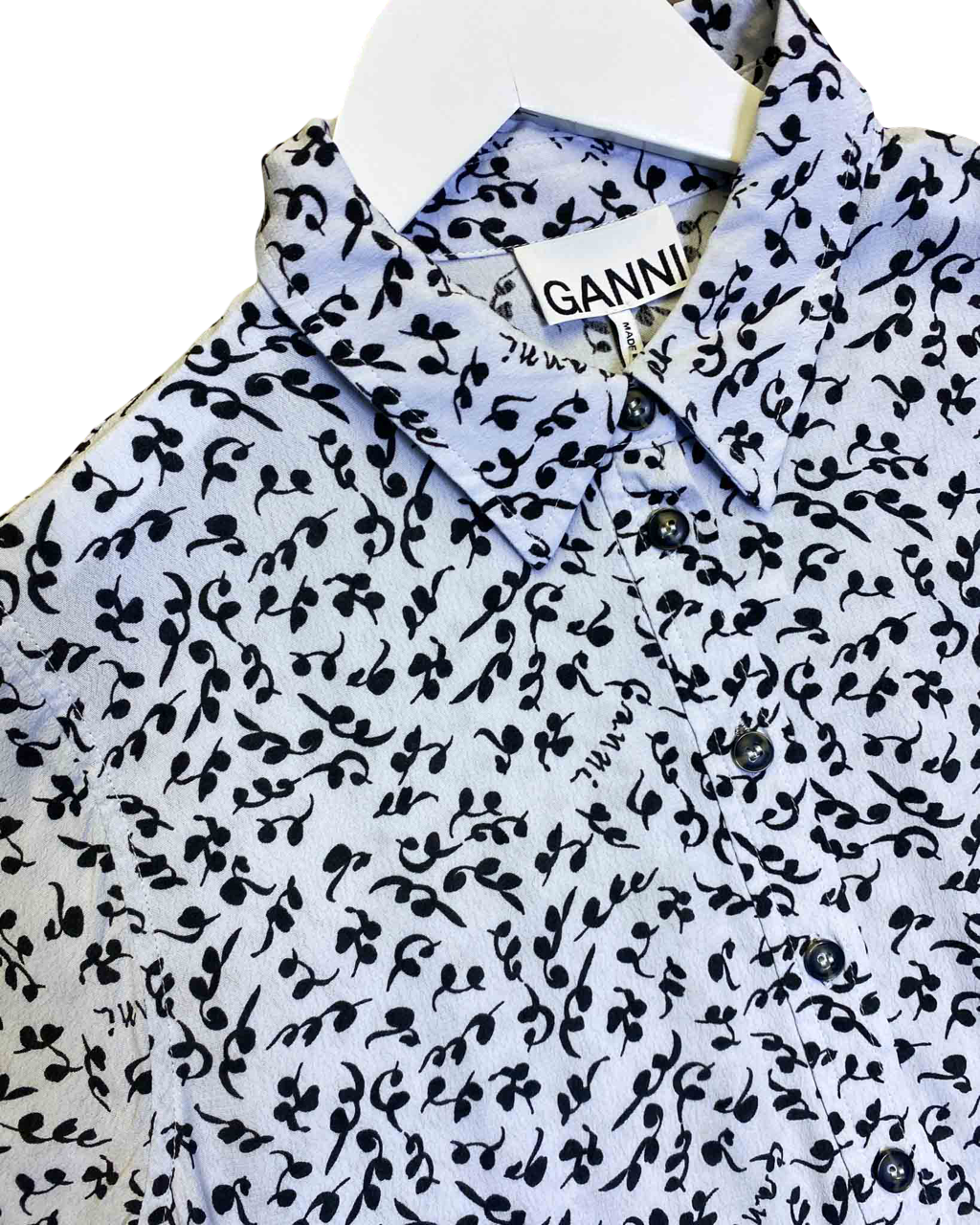 Size 40 (L) | Ganni Leaf Print Crepe Shirt Dress
