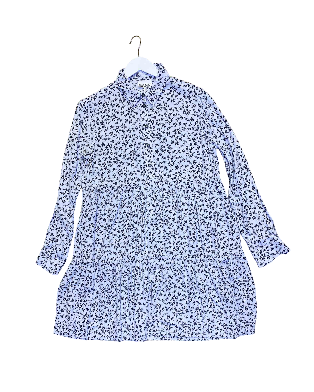 Size 40 (L) | Ganni Leaf Print Crepe Shirt Dress