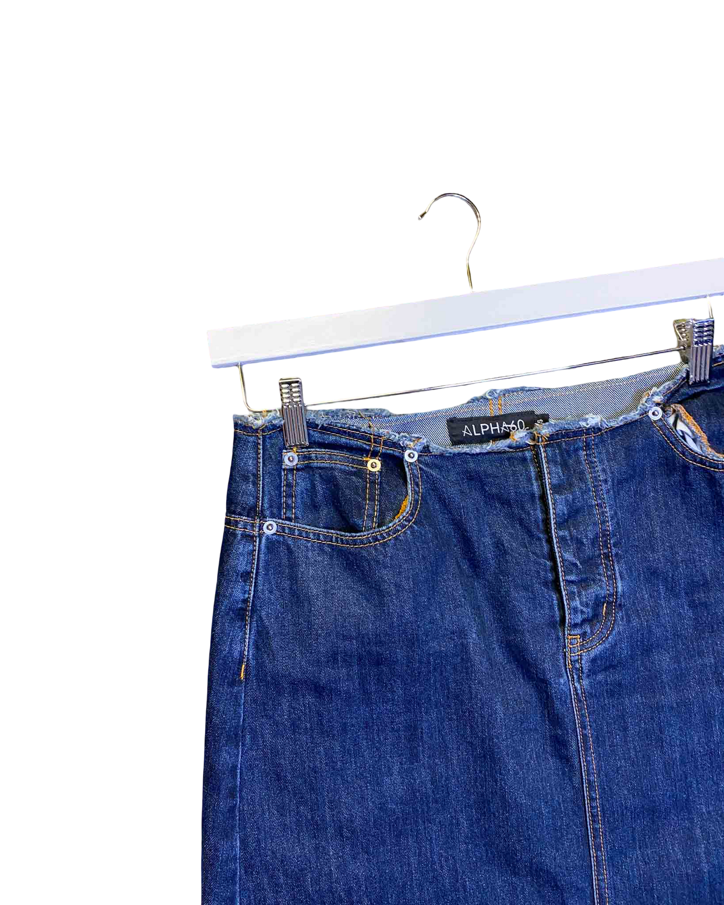 Size S | Alpha60 Frayed Denim Maxi Skirt