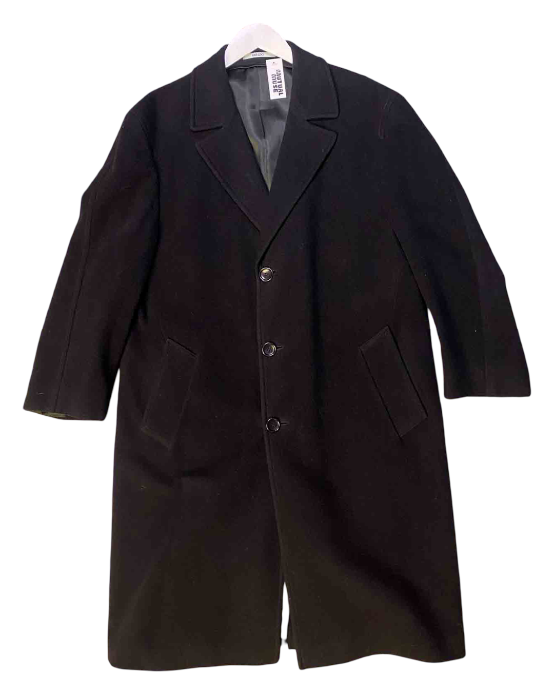 Size XL | Kenzo Black Wool Duster Coat