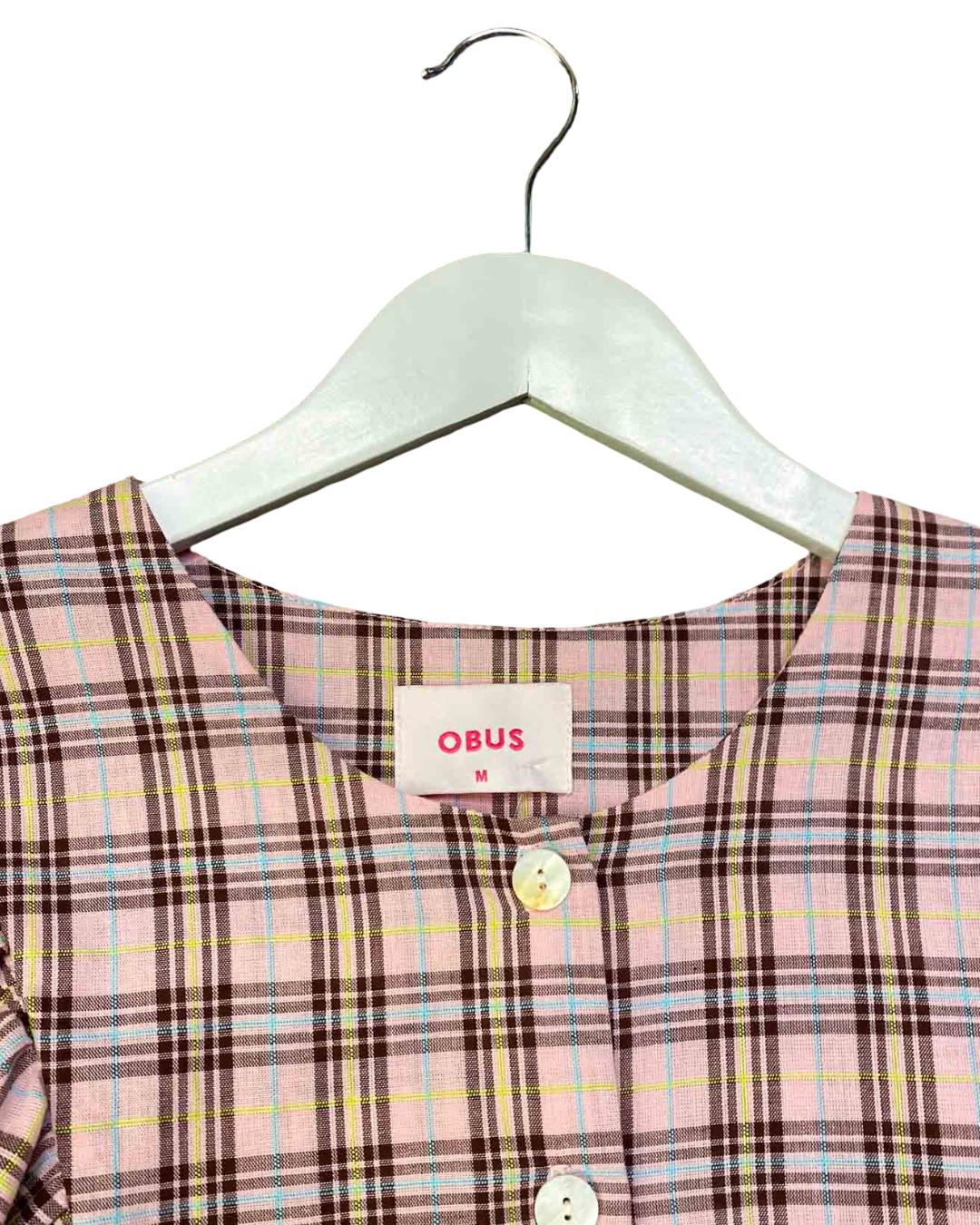 Size M | Obus Pink Plaid Blouse