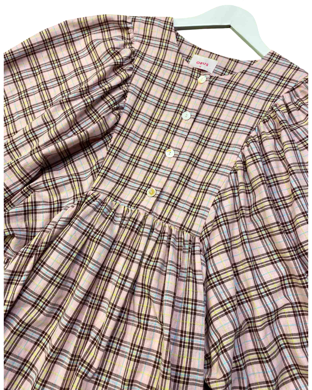 Size M | Obus Pink Plaid Blouse