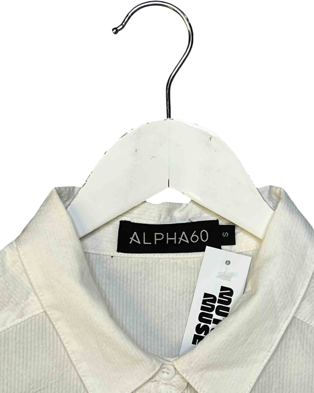 Size S | Alpha60 White Cropped Speckle Shirt