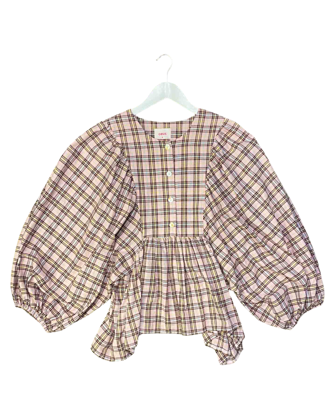 Size M | Obus Pink Plaid Blouse