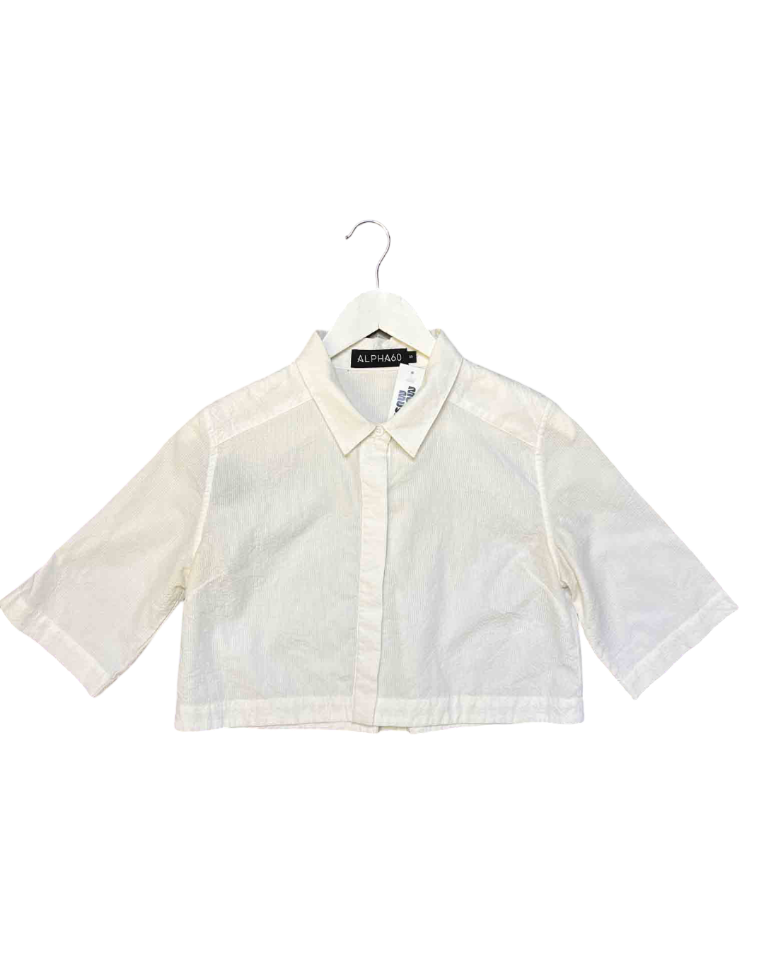 Size S | Alpha60 White Cropped Speckle Shirt