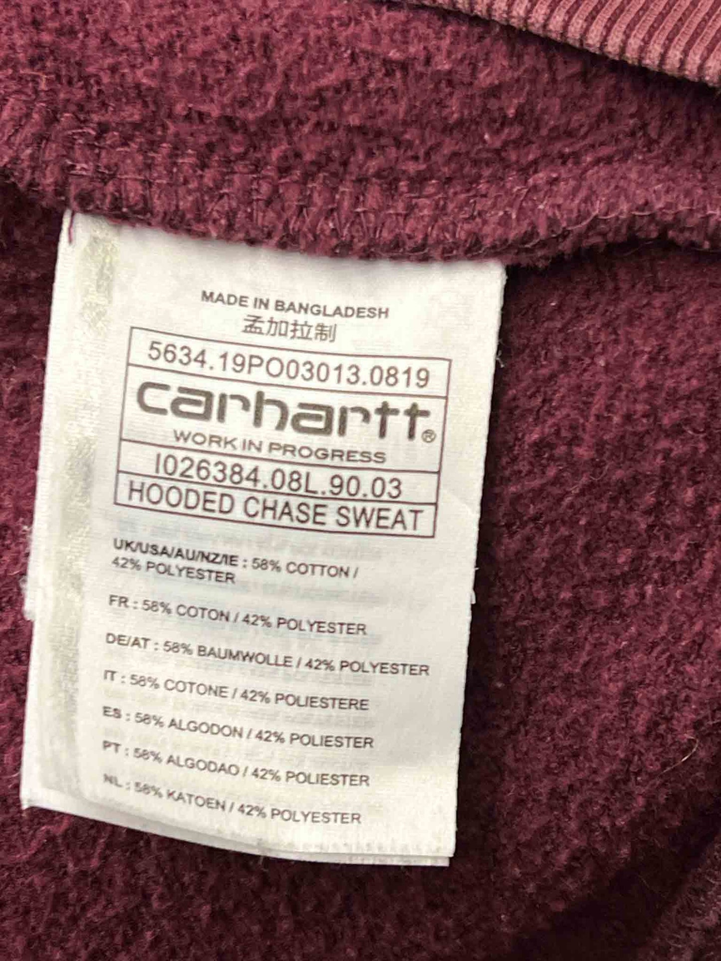 Size M | Carhartt Maroon Cotton Blend Hooded Jumper