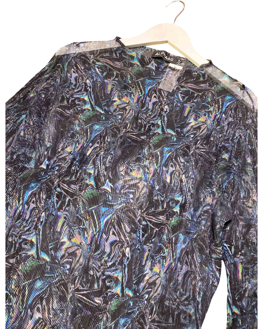 Size M | Alpha60 Black Semi-Sheer Pleated Top