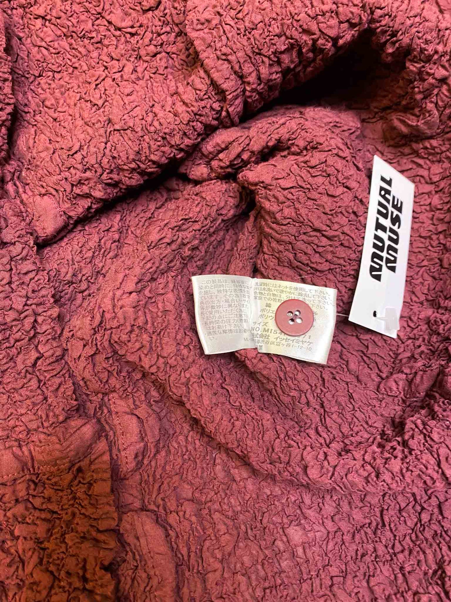 Size M |Issey Miyake ME Burgundy Foil Printed Wrinkle Shirt