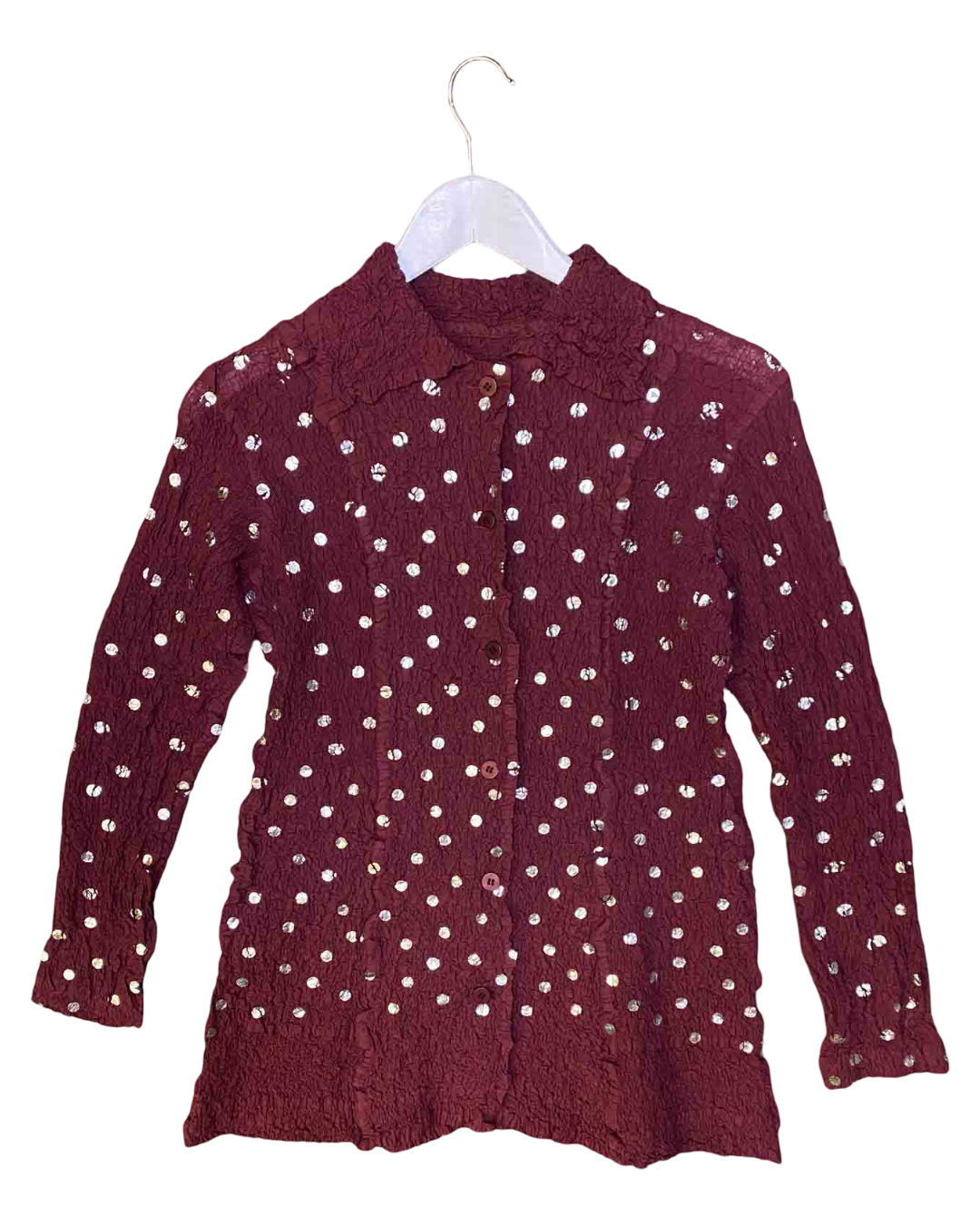 Size M |Issey Miyake ME Burgundy Foil Printed Wrinkle Shirt