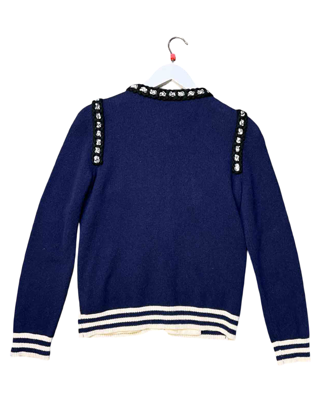 Size 10 (M) | Moschino Ivory/Navy Wool & Cashmere Cardigan