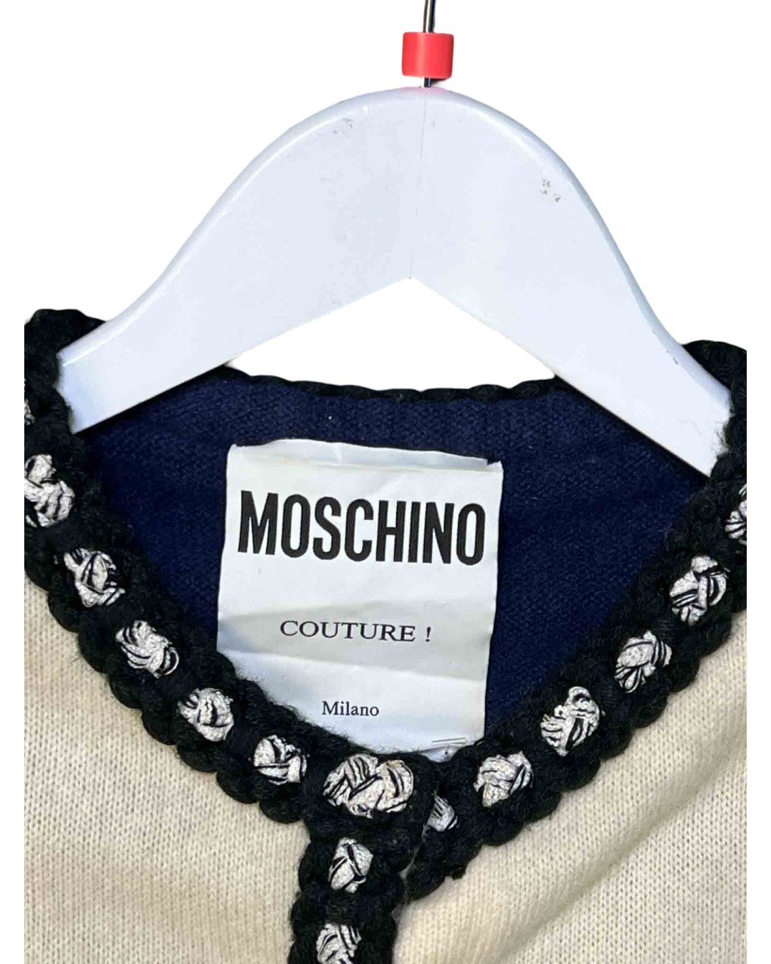 Size 10 (M) | Moschino Ivory/Navy Wool & Cashmere Cardigan