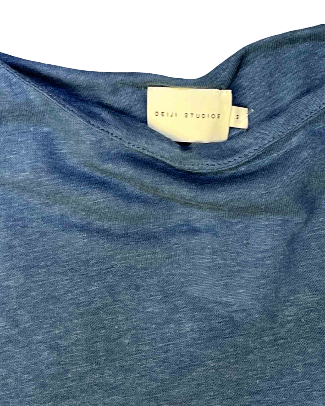 Size M | Deiji Studios Blue Linen Blend Ruched Top