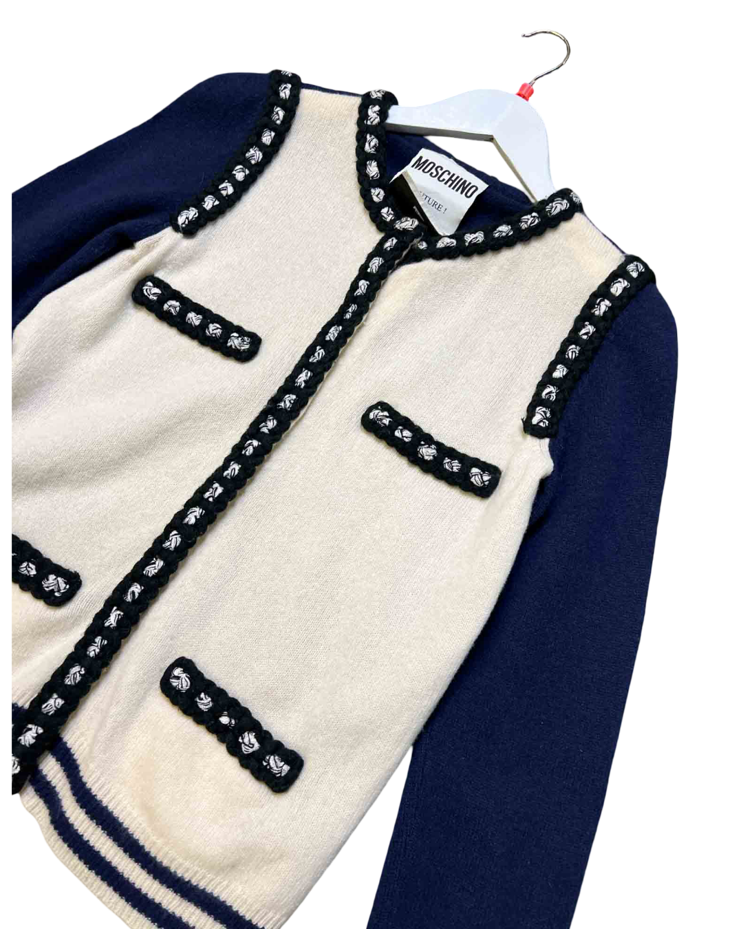 Size 10 (M) | Moschino Ivory/Navy Wool & Cashmere Cardigan