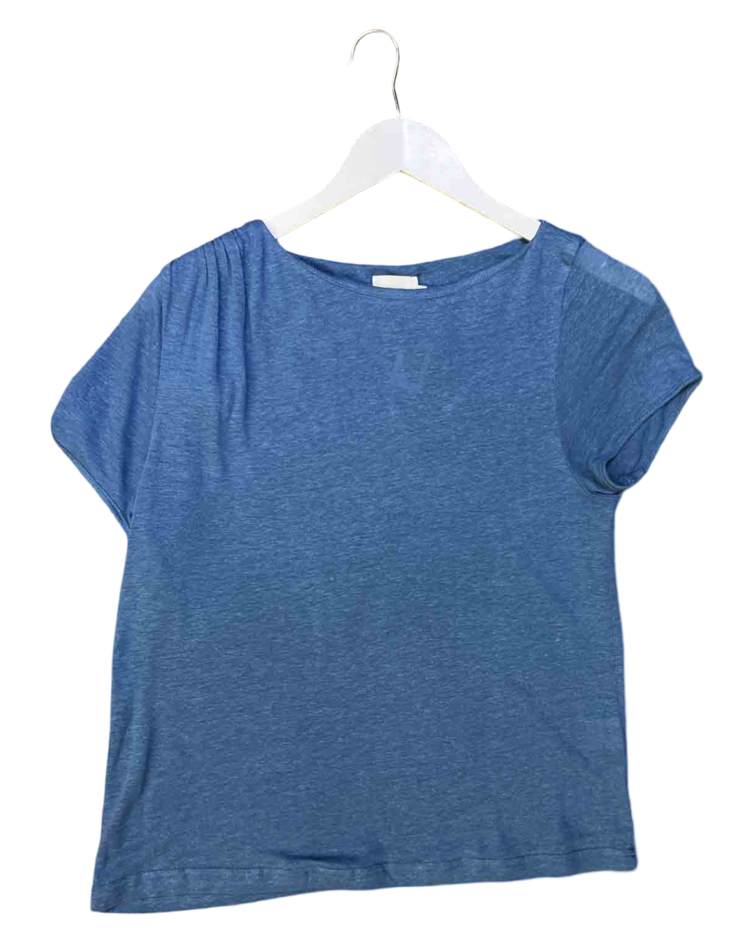Size M | Deiji Studios Blue Linen Blend Ruched Top