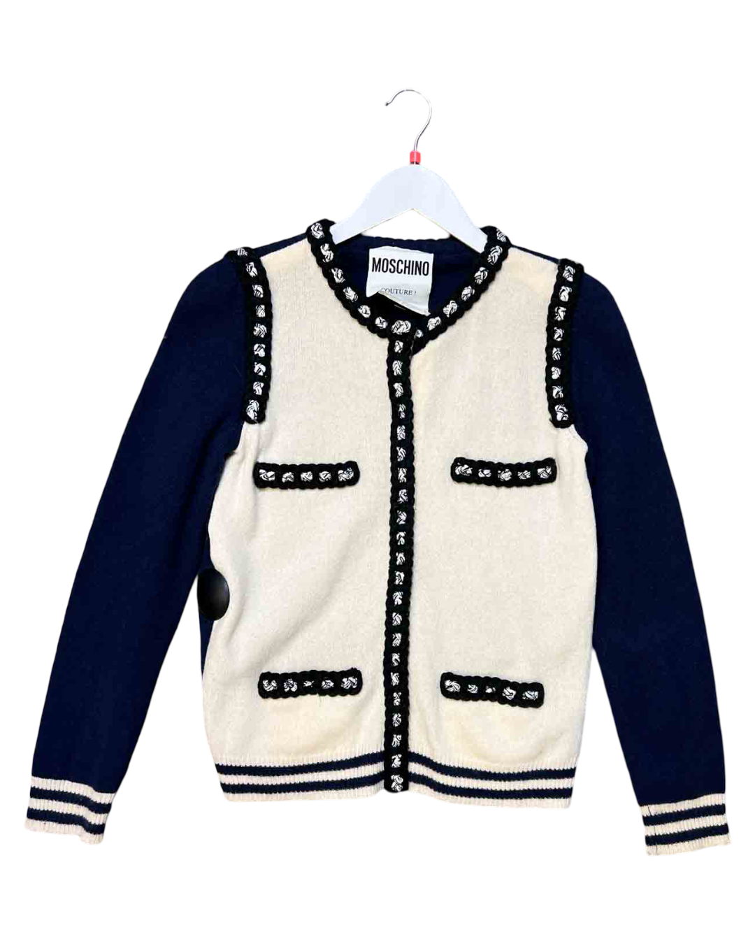 Size 10 (M) | Moschino Ivory/Navy Wool & Cashmere Cardigan
