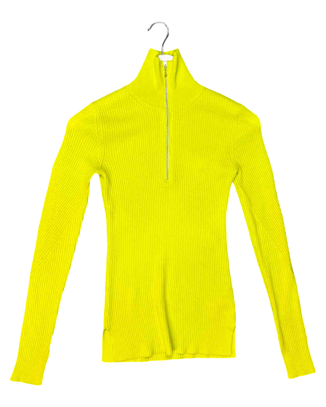 Size XS | GANNI Lime Green Merino Ribs Half Zip Pullover Jumper