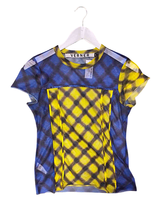 Size M | Verner Blue and Yellow Mesh Top