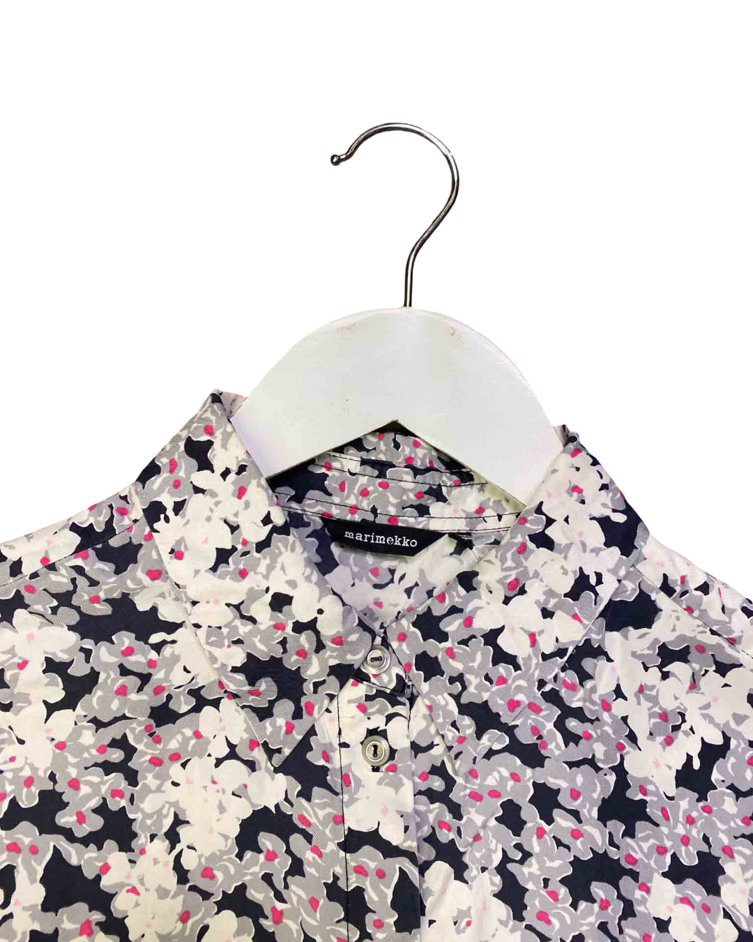 Size S | Marimekko White and Grey Minea Floral Silk Shirt