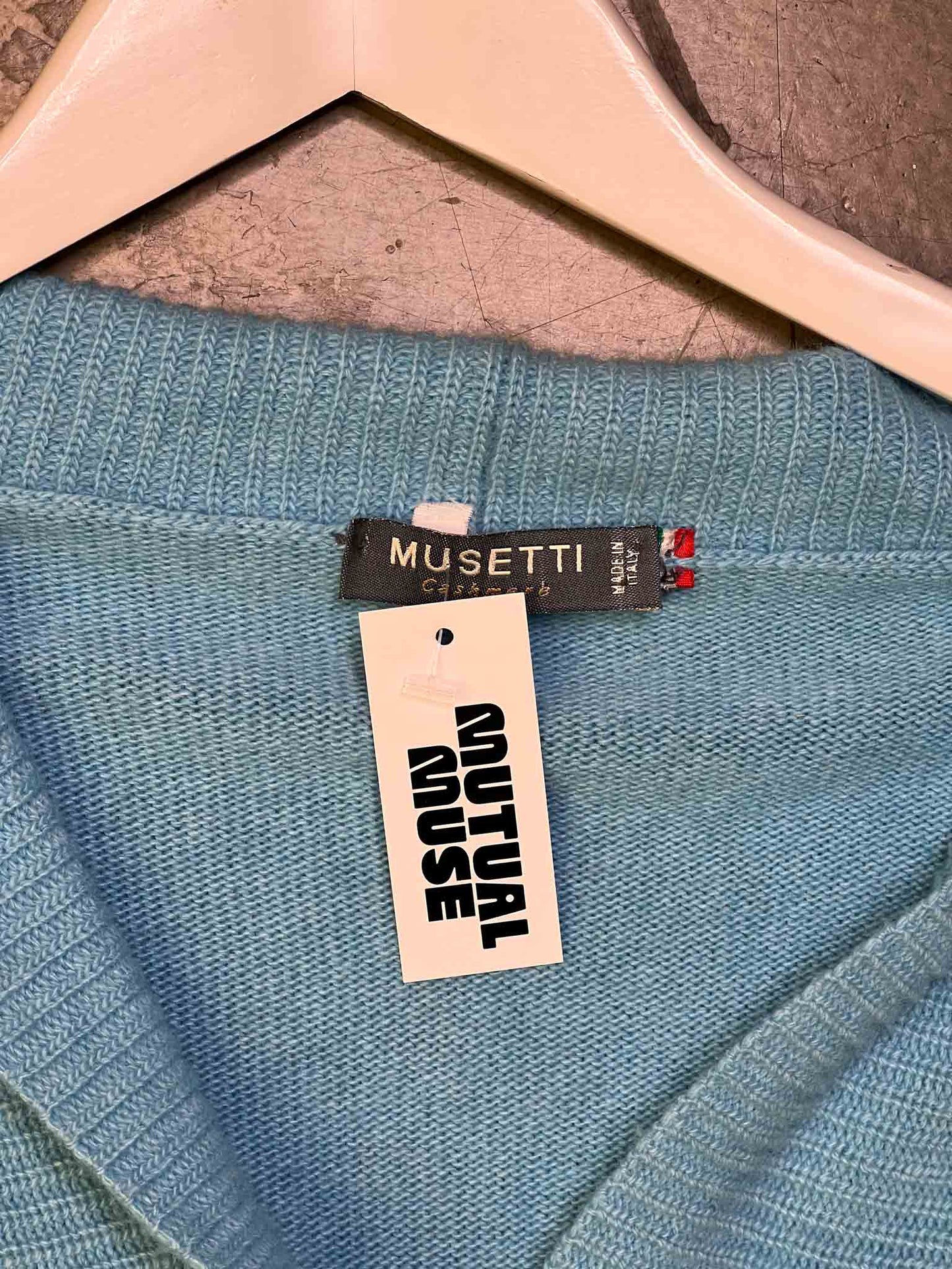 Size 4 (XL) | Musetti Baby Blue Cashmere Blend Cardigan