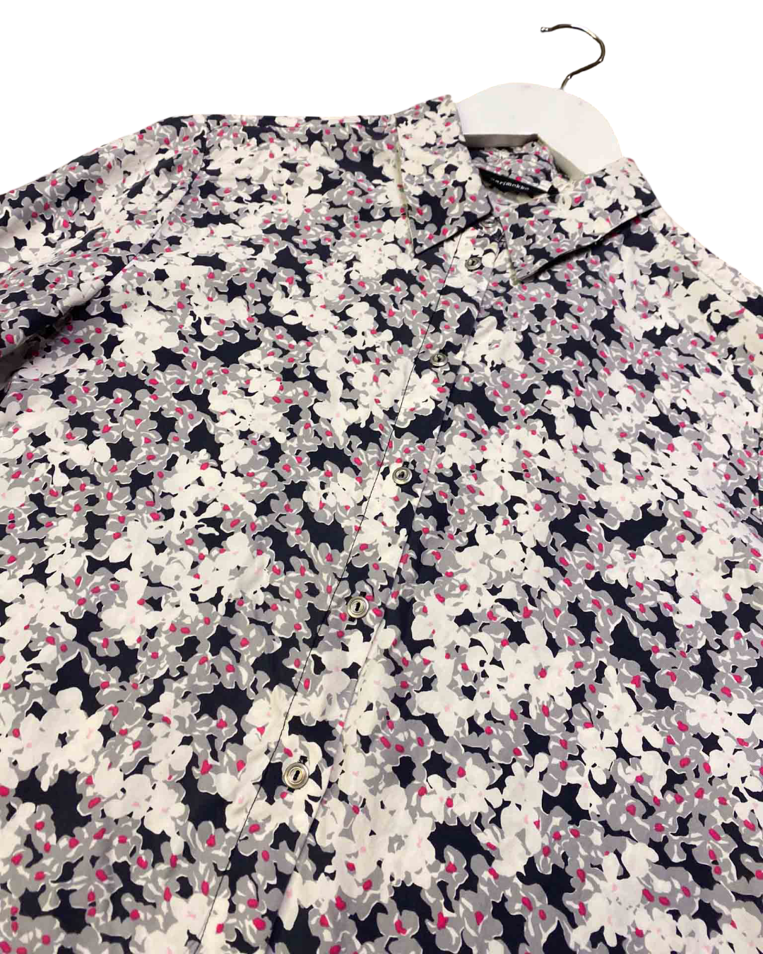 Size S | Marimekko White and Grey Minea Floral Silk Shirt