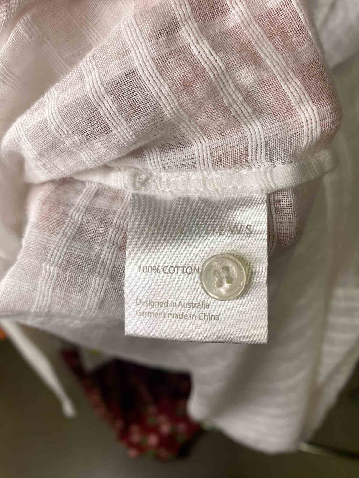 Size L | Lee Matthews White Checkered Peasant Blouse