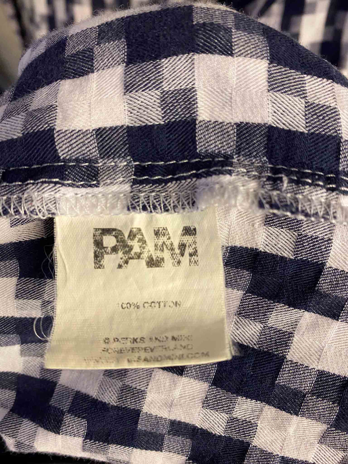 Size L | PAM Blue and White Check Patchwork Shirt
