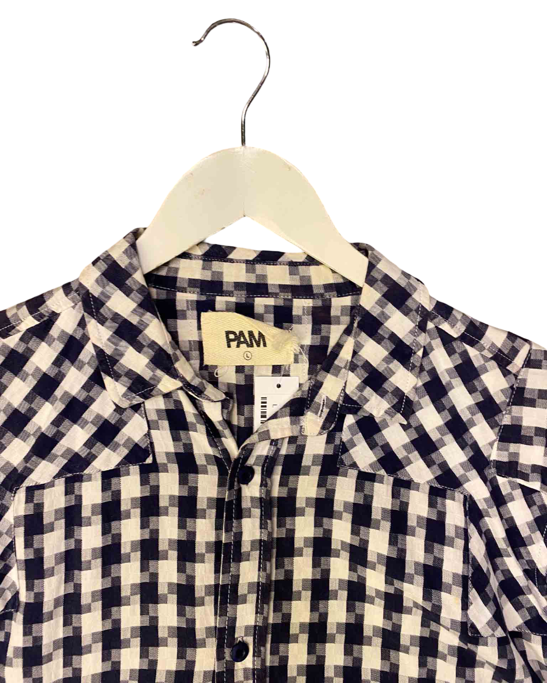 Size L | PAM Blue and White Check Patchwork Shirt