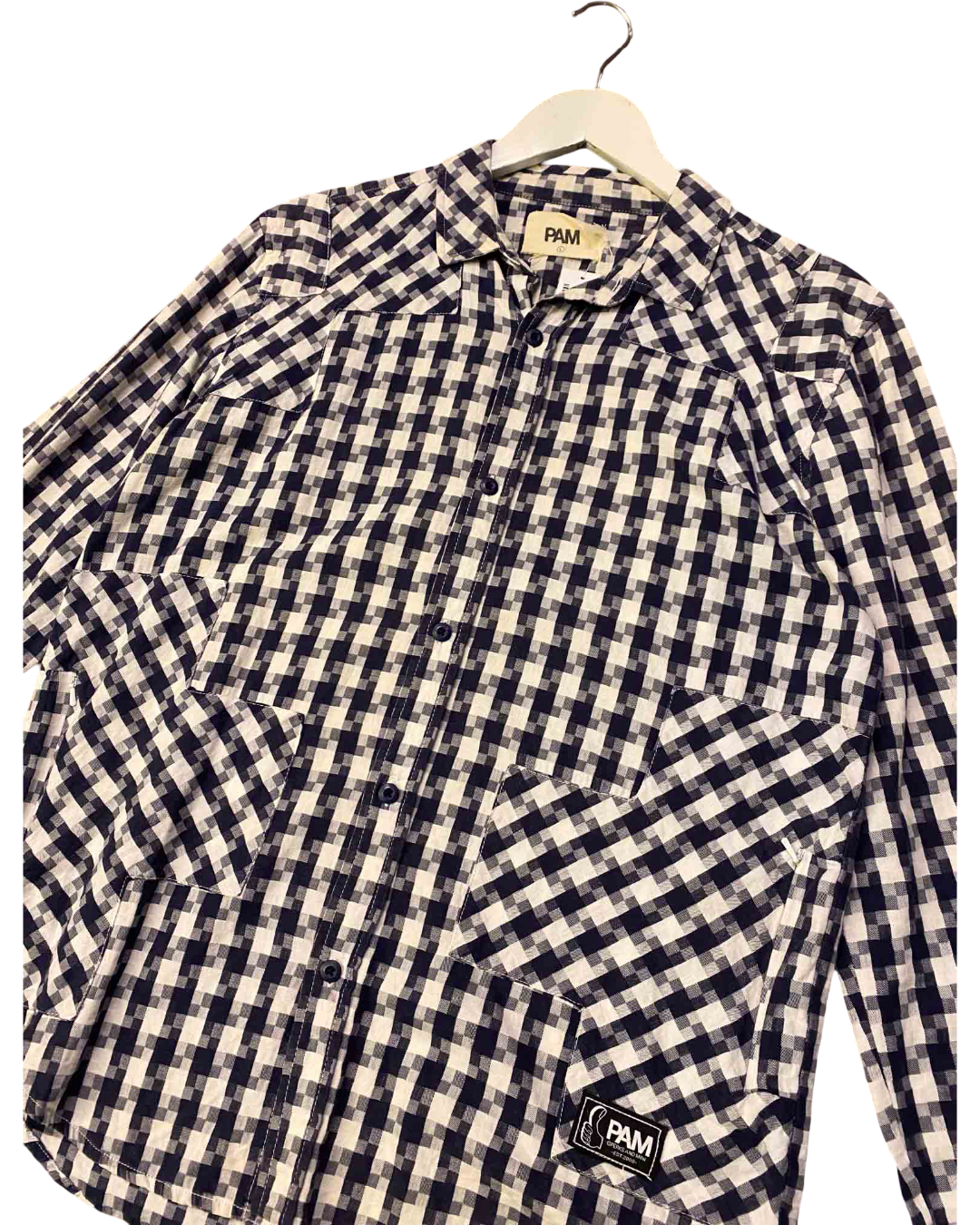 Size L | PAM Blue and White Check Patchwork Shirt