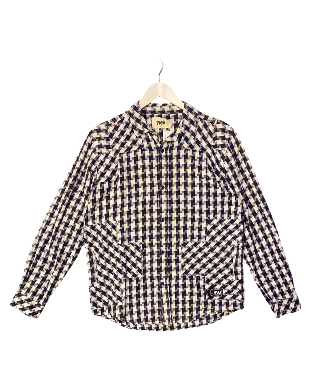 Size L | PAM Blue and White Check Patchwork Shirt
