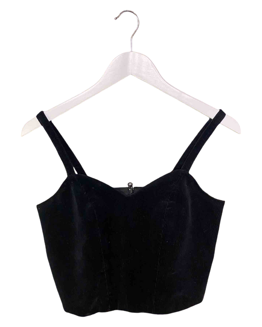 Size XS | Kuwaii Black Velvet Corduroy Crop Top