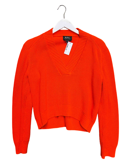 Size L | A.P.C Red Cotton V-Neck Jumper