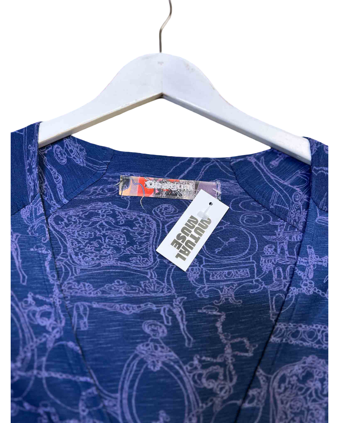 Size L | Desigual Plunge Long-Sleeve Mini Dress