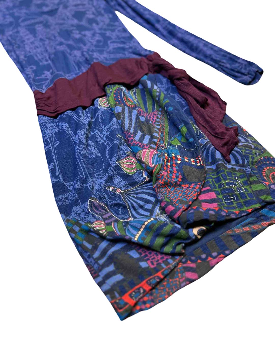 Size L | Desigual Plunge Long-Sleeve Mini Dress