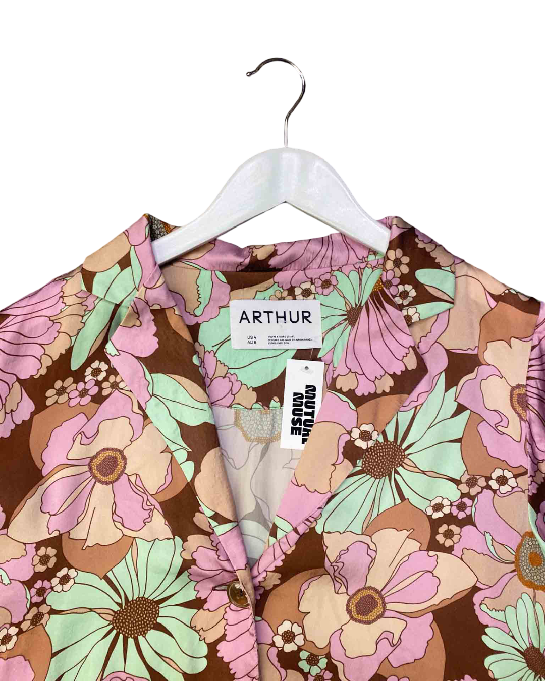 Size S |Arthur Pink Floral Silk Shirt